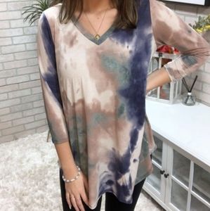 NWT Tie Dye 3/4 Length Sleeve Top